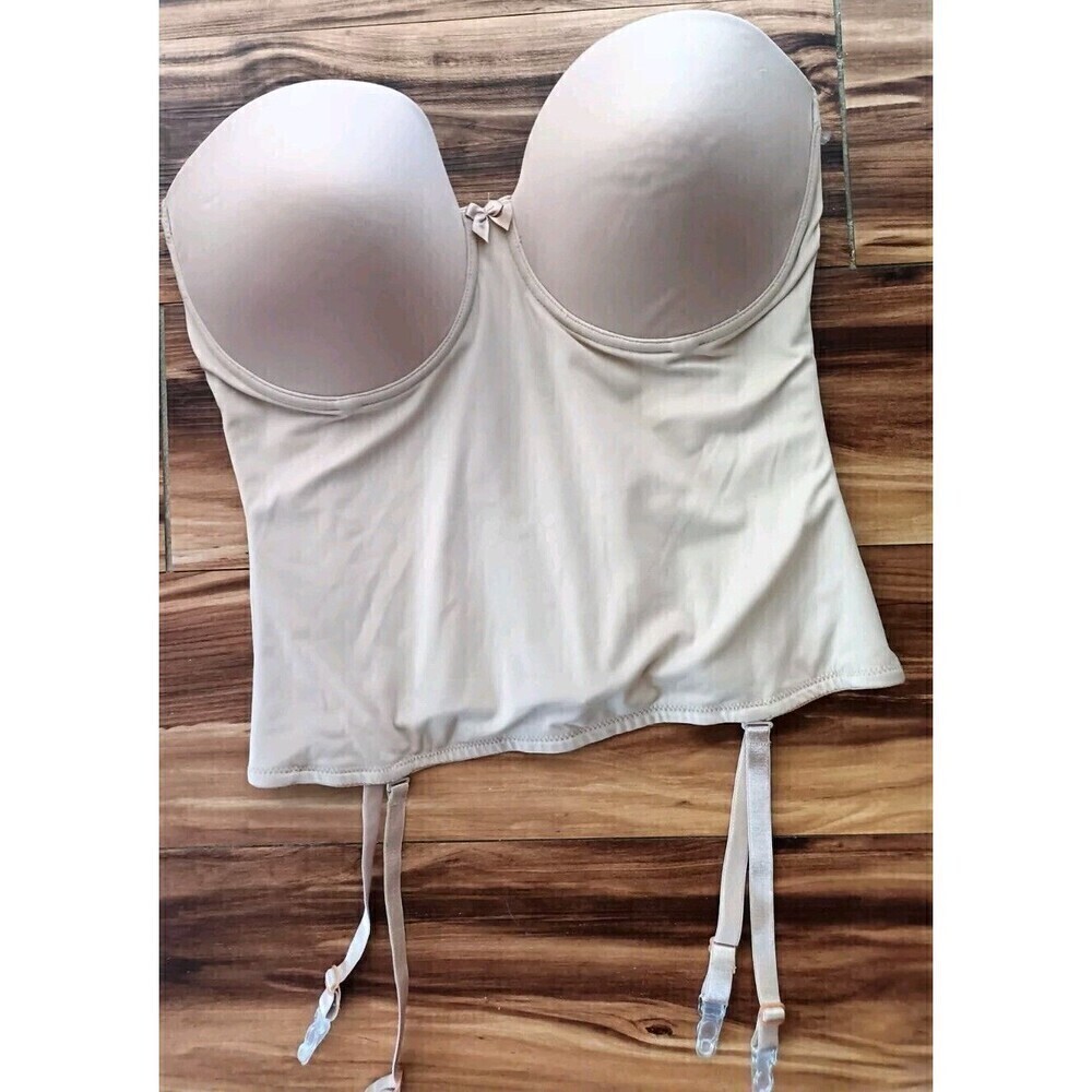 Va Bien Smooth Satin Hourglass Bustier Bra Strapless US 38D Beige Style 1503